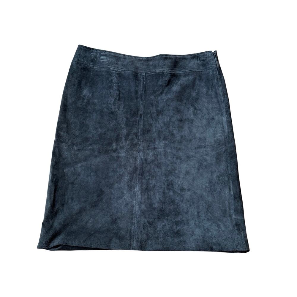 Sigrid Olsen Gray Suede Leather A-Line Skirt Sz 8 Petite 90s Y2K Minimal Classic - Picture 2 of 11